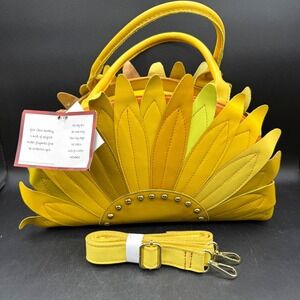 Chaos Sunflower Satchel Handbag Women Yellow Leather Petal Studded Boho Cottage